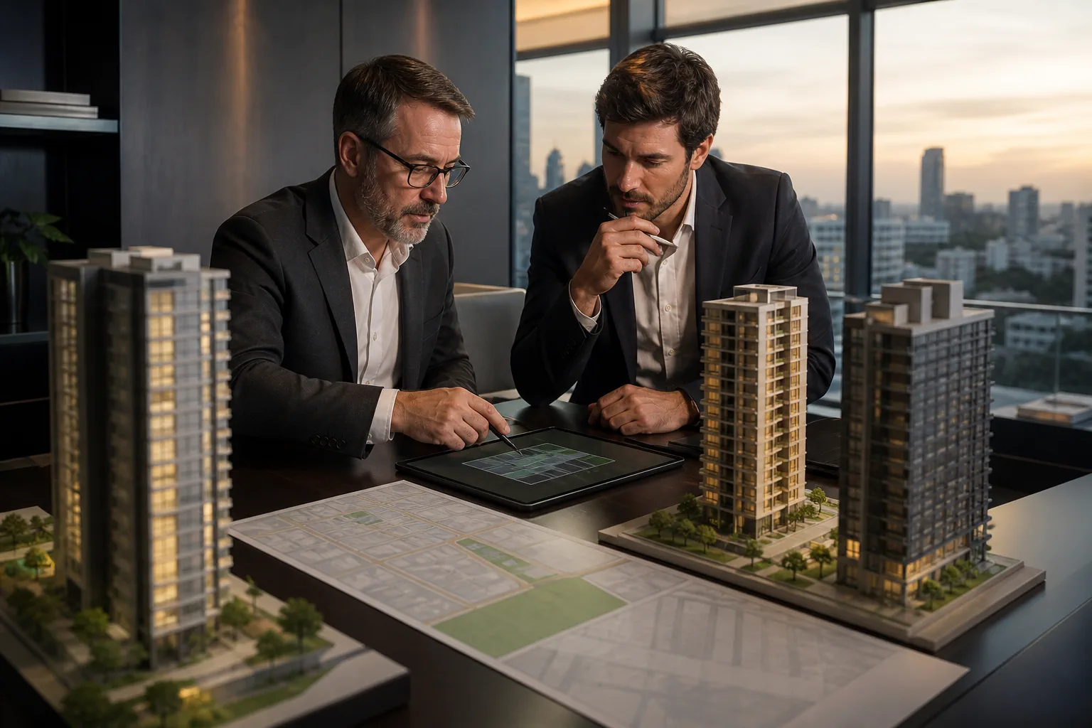 Executivos projetando vendas e VGV de empreendimentos imobiliários