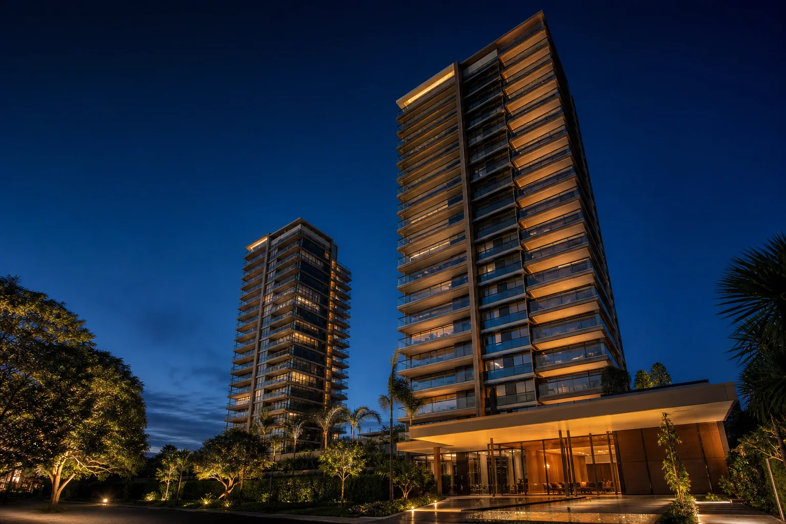 Torres residenciais contemporâneas representando lançamentos imobiliários